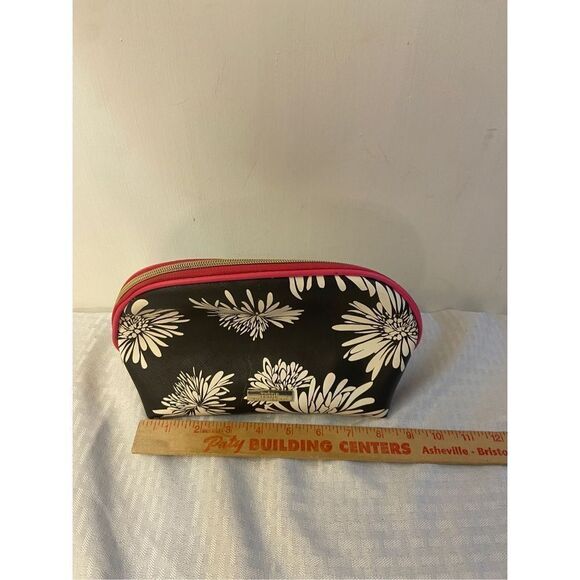 Trina Turk zipper cosmetic bag 10x7” Black Pink - Picture 1 of 5
